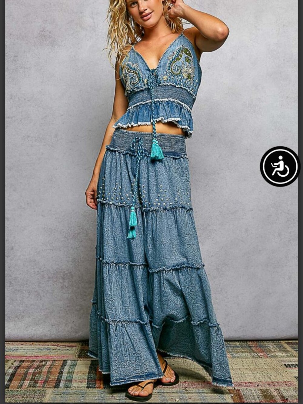 POL Tiered denim maxi skirt - Picture 2 of 7